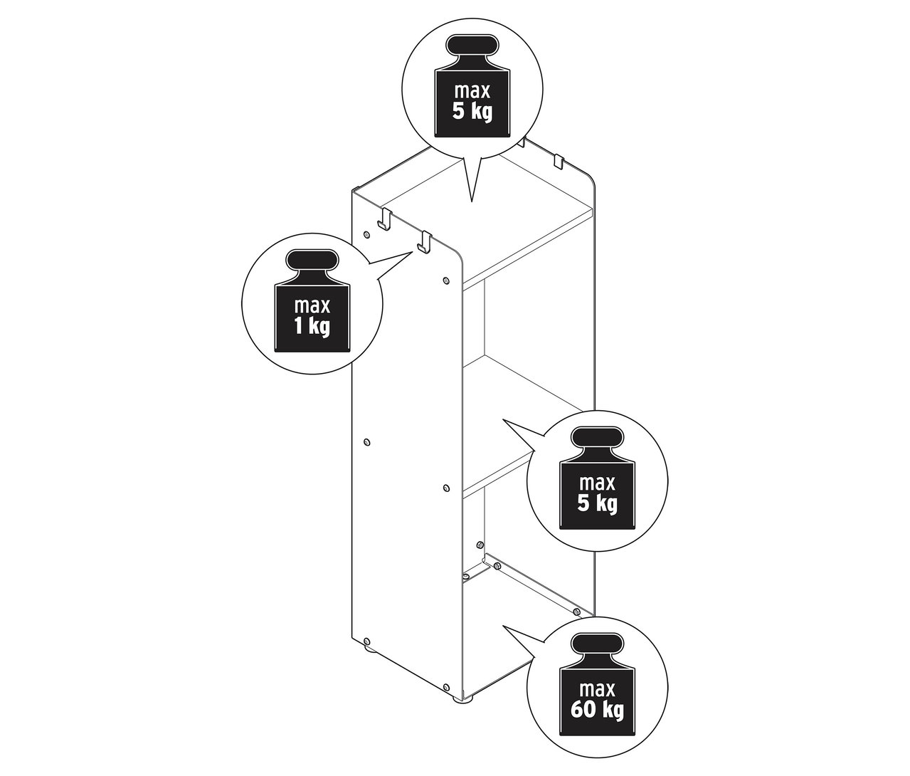 Image d'une étagère haute pour bois de chauffage avec surface de rangement et indications de poids.