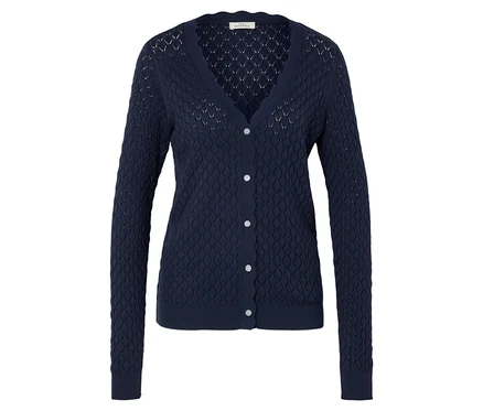 Gilet en tricot bleu marine avec encolure en V et boutons.