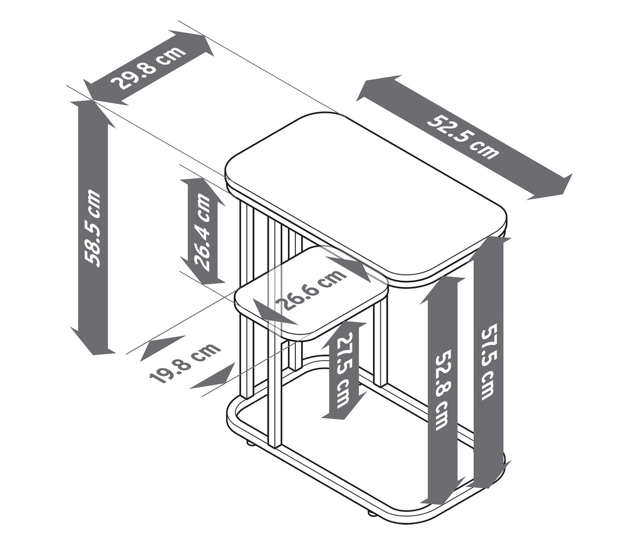 Illustration d'une table d'appoint avec des mesures.