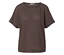 T-shirt marron à manches courtes avec motif beige sur fond blanc.