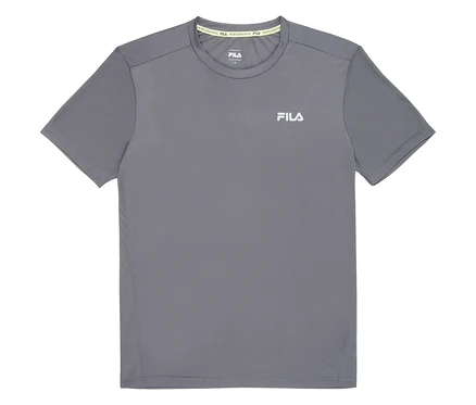 T-shirt technique gris FILA pour homme, à manches courtes et logo sur la poitrine.