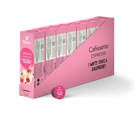 Paquet de Cafissimo Flavoured Espresso – White Choc & Raspberry – 80 capsules.
