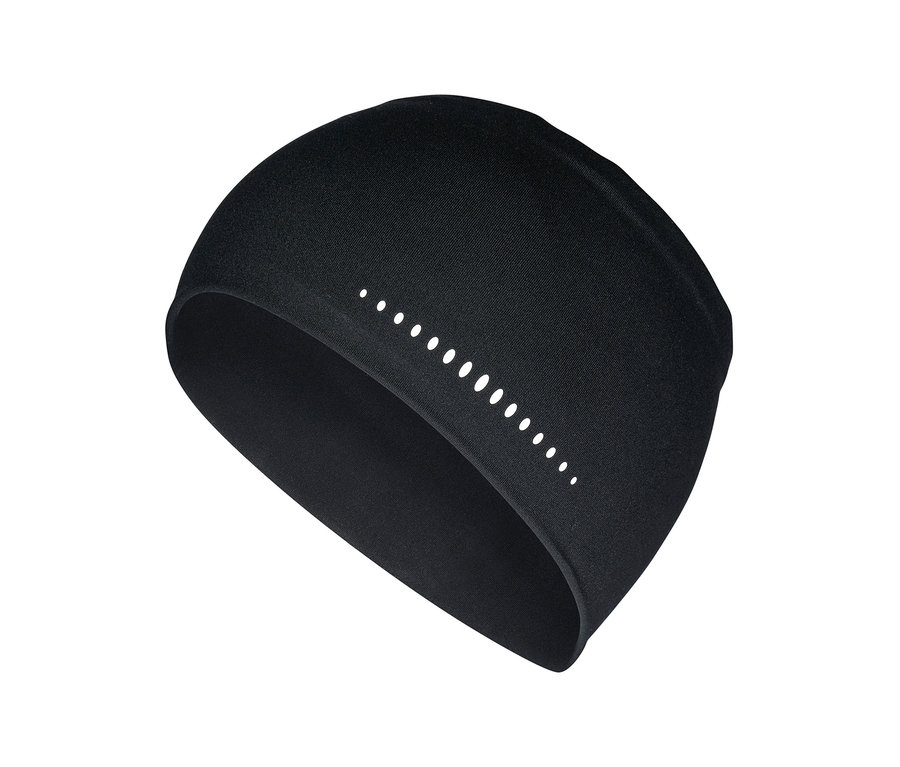 Bandeau de sport noir avec une rangée de petits points blancs réfléchissants.