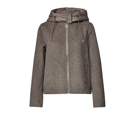 Veste de mi-saison Street One marron avec fermeture éclair et capuche matelassée.