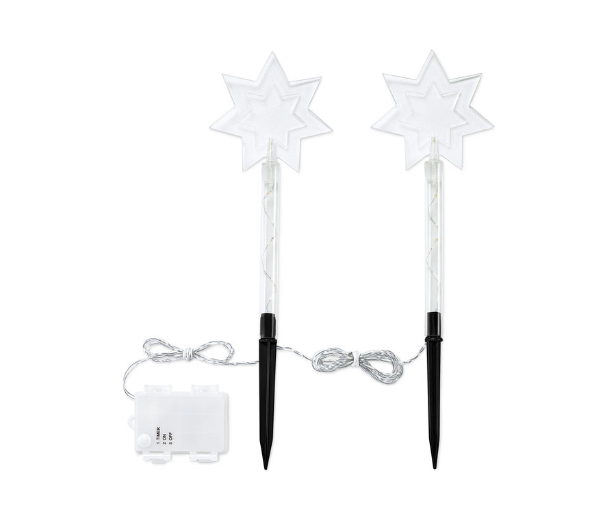 Deux piquets de jardin à LED en forme d'étoile.