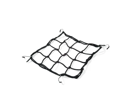 Filet noir pour porte-bagages de vélo avec crochets aux coins.