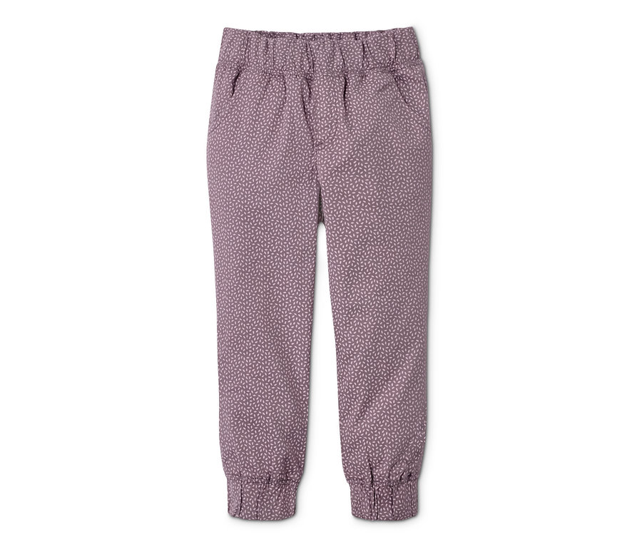 Un pantalon à enfiler en coton violet avec un motif.