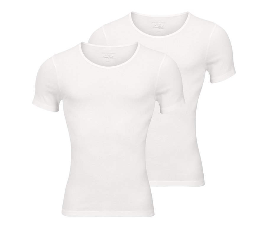 Deux maillots de corps blancs finement côtelés de qualité à manches courtes.