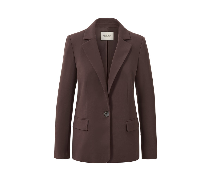 Un blazer en toile marron avec revers et un bouton.