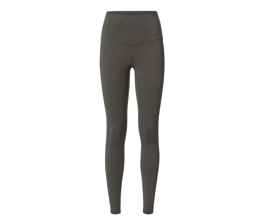 Un legging de sport olive sur fond blanc.
