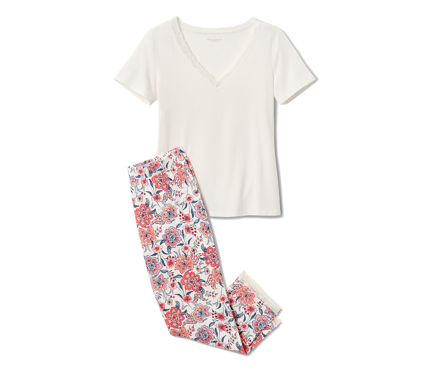 Pyjama blanc à manches courtes et pantalon imprimé intégral.