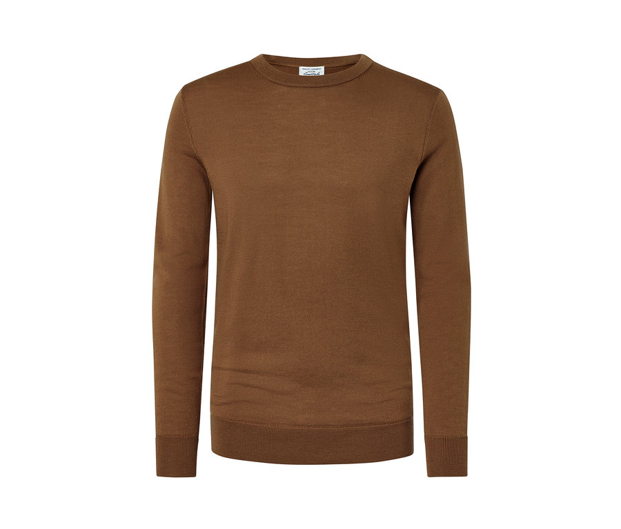 Pull en mérinos, cognac.