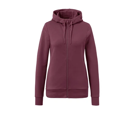 Jaquette en sweat violette avec fermeture éclair et capuche.