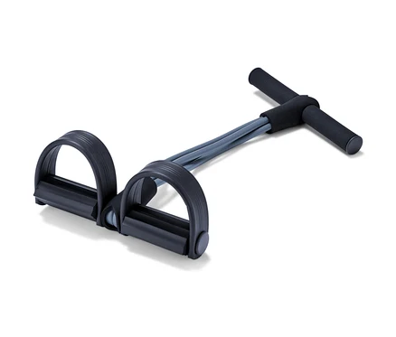 Accessoire d’entraînement noir et gris pour les abdos et le dos avec poignée et deux boucles pour les pieds.