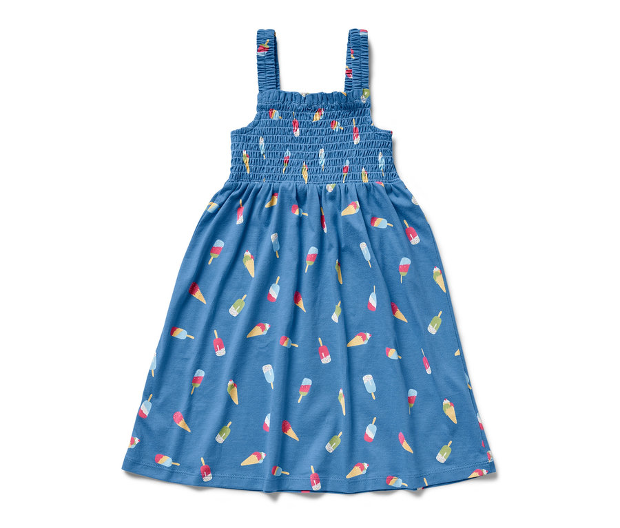 Robe à bretelles bleue avec motif de glace.