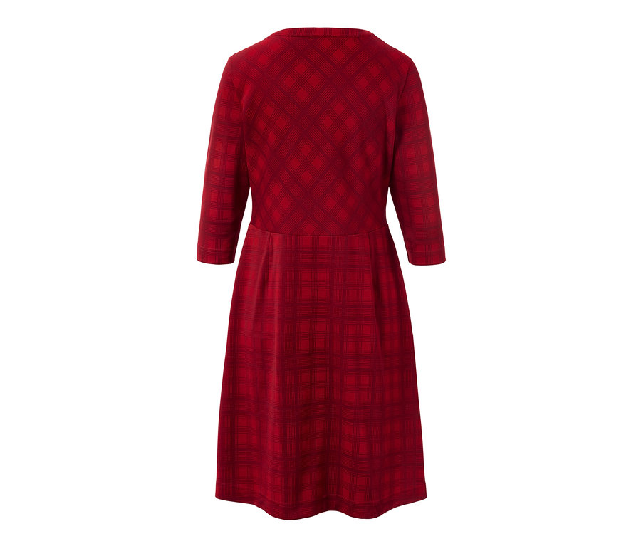 Vue arrière d'une robe en jacquard à carreaux avec des manches trois-quarts.