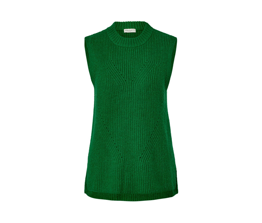Pull sans manches en maille vert.