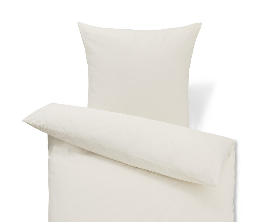 Parure de lit en percale blanc cassé de taille standard avec oreiller.