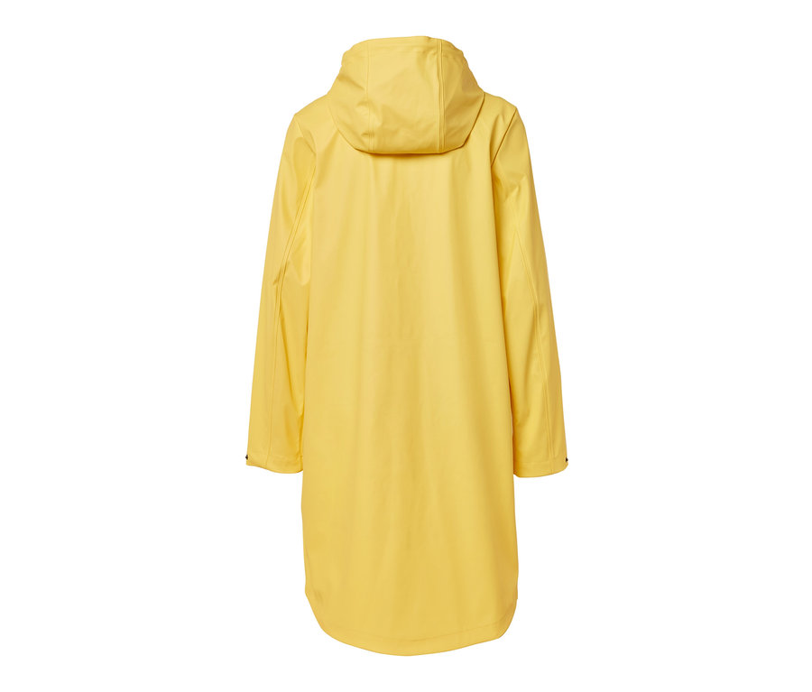 Parka de pluie jaune « ciré » vue de dos sur un fond blanc.