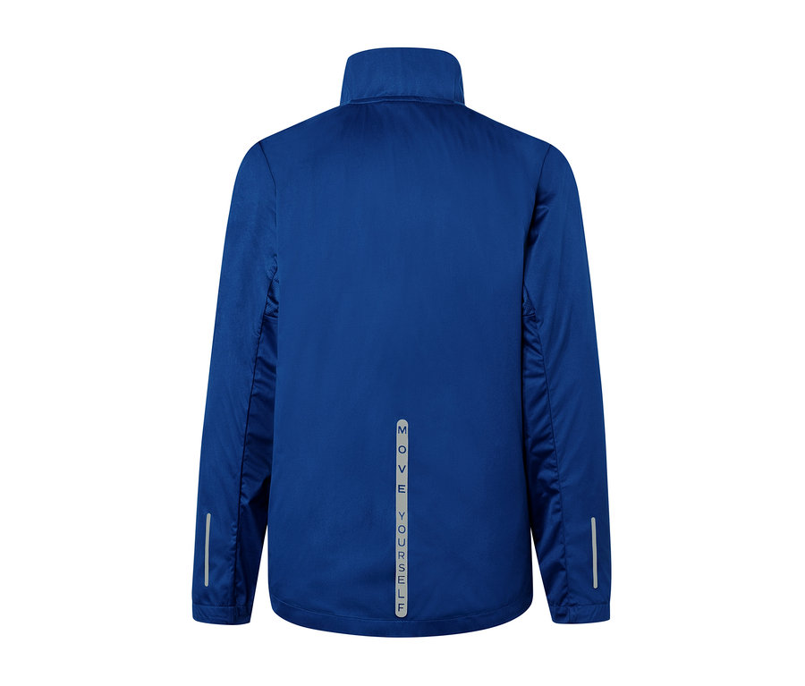 Veste fonctionnelle coupe-vent bleue.