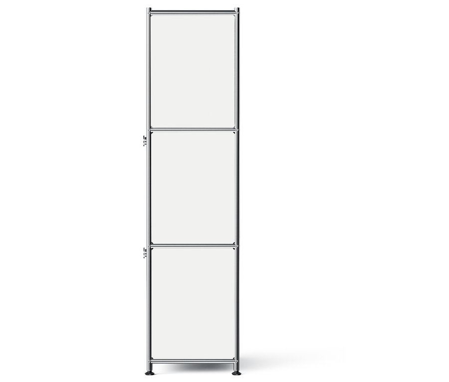 Étagère blanche avec trois étagères sur fond blanc.