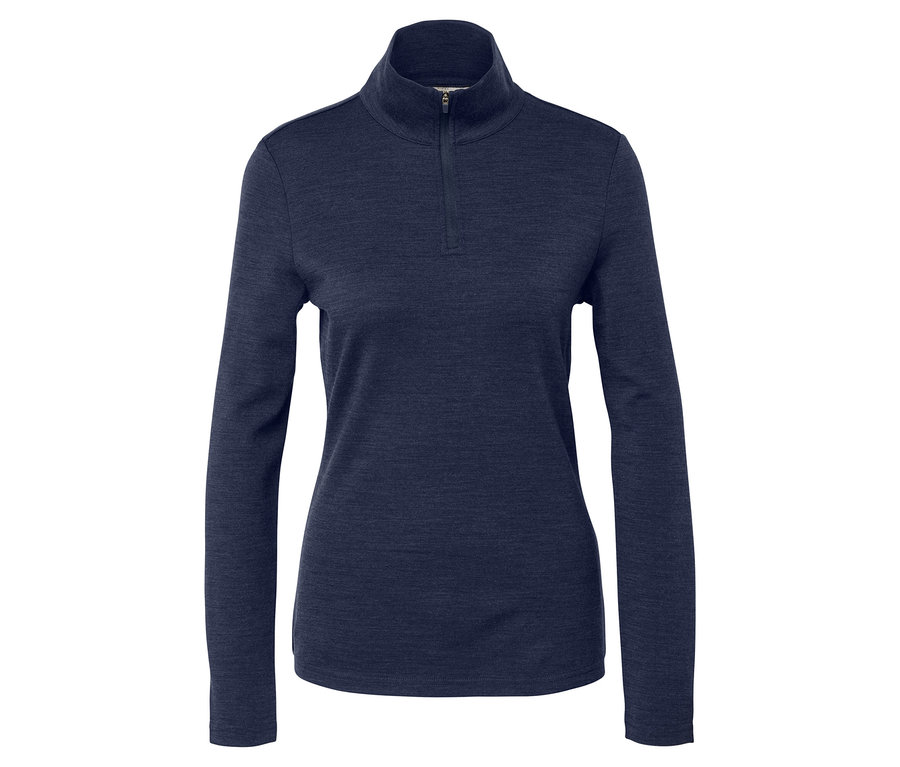 T-shirt technique bleu marine à manches longues en laine certifiée RWS.