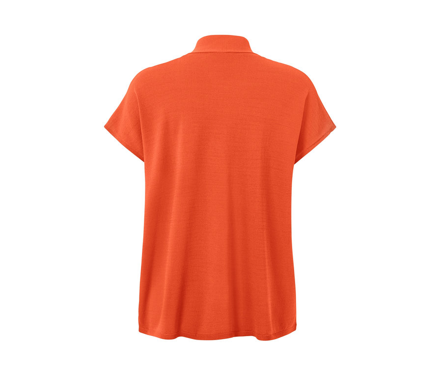 Cardigan orange à manches courtes vu de dos.