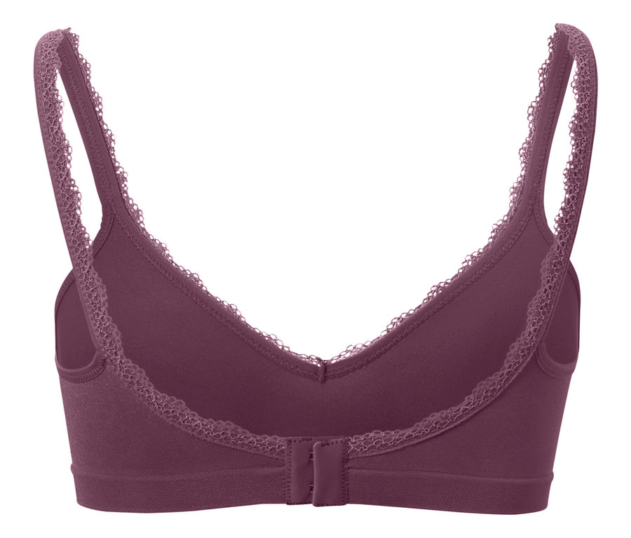 Soutien-gorge bordeaux avec bordure en dentelle, vue arrière.