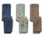 Trois paires de collants pour enfants : bleu, vert avec motifs d'animaux et marron.