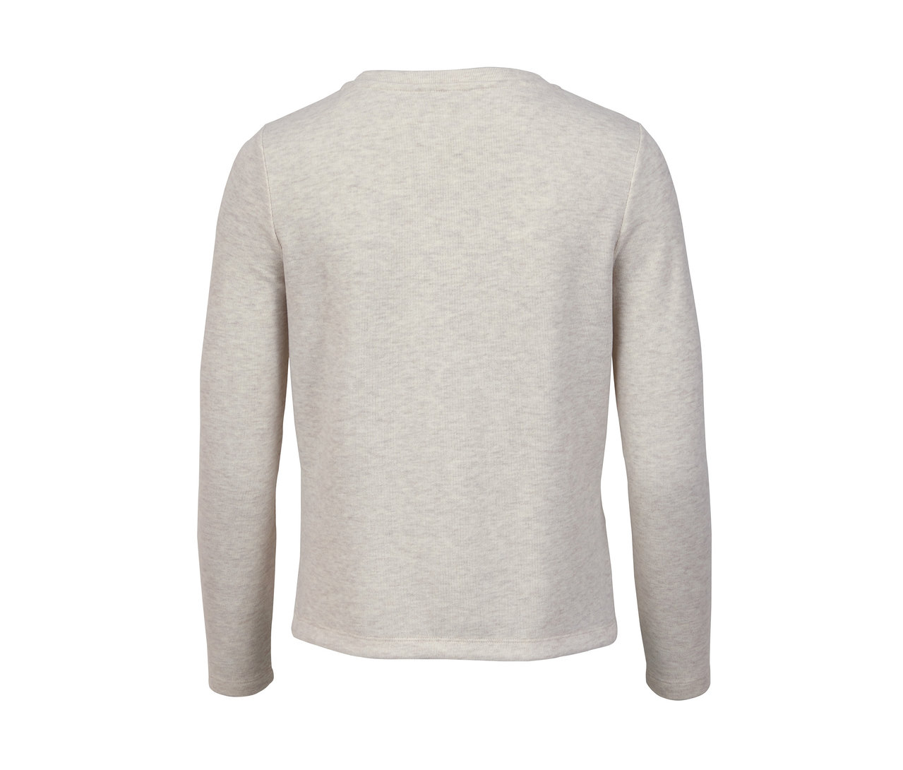 Vue détaillée de l'arrière du pull en tricot avec détail enroulé.