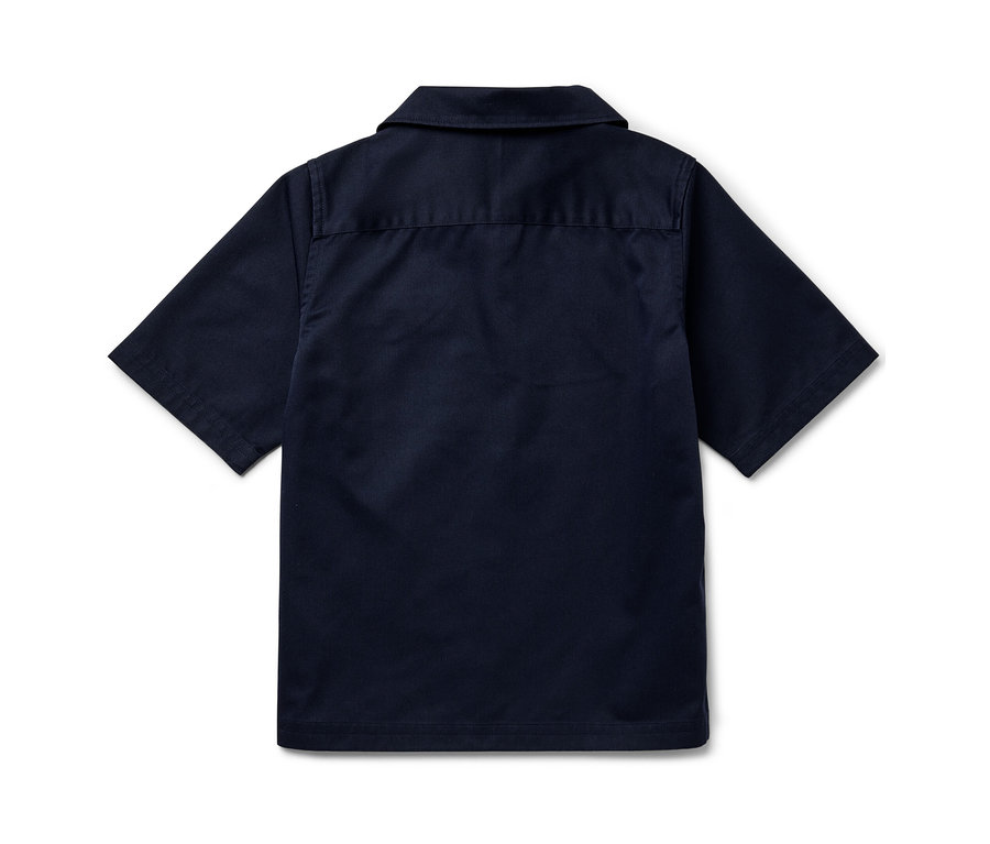 Chemise pour enfant bleu marine à manches courtes, vue de dos.