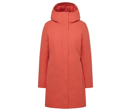 Manteau orange avec capuche.