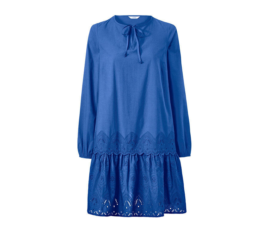 Chemisier long bleu à broderie.