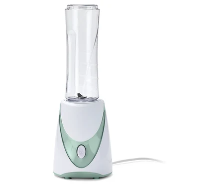 Un machine à smoothies, 250 W, avec un récipient transparent.