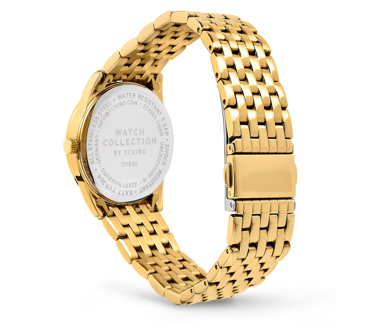 Gros plan d'une montre dorée avec un bracelet en métal.