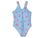 Maillot de bain bleu clair avec étoiles de mer roses.