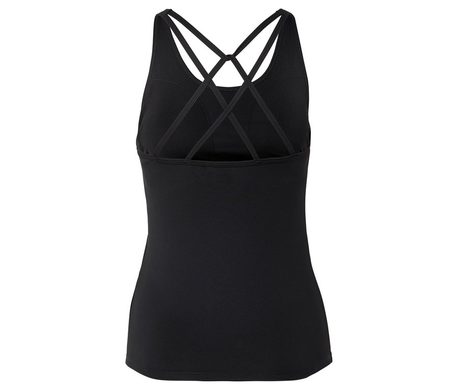 Débardeur noir avec bretelles croisées dans le dos.