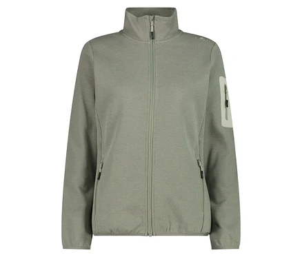 Une veste polaire CMP vert clair avec fermeture éclair et poches latérales est présentée.