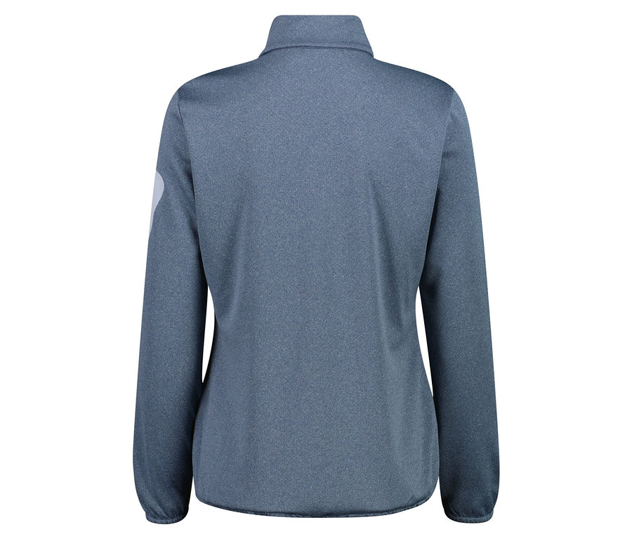 Vue arrière d'une veste polaire bleu-gris avec une fermeture éclair intégrale.