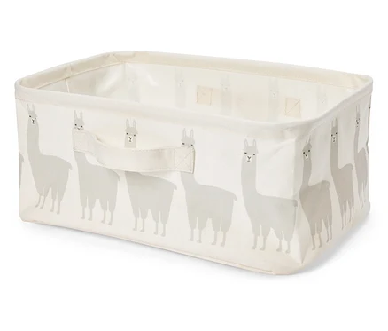 Boîte de rangement en tissu avec motif lama.