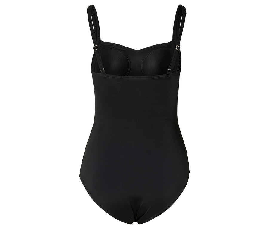 Vue arrière d'un maillot de bain noir avec bretelles réglables.