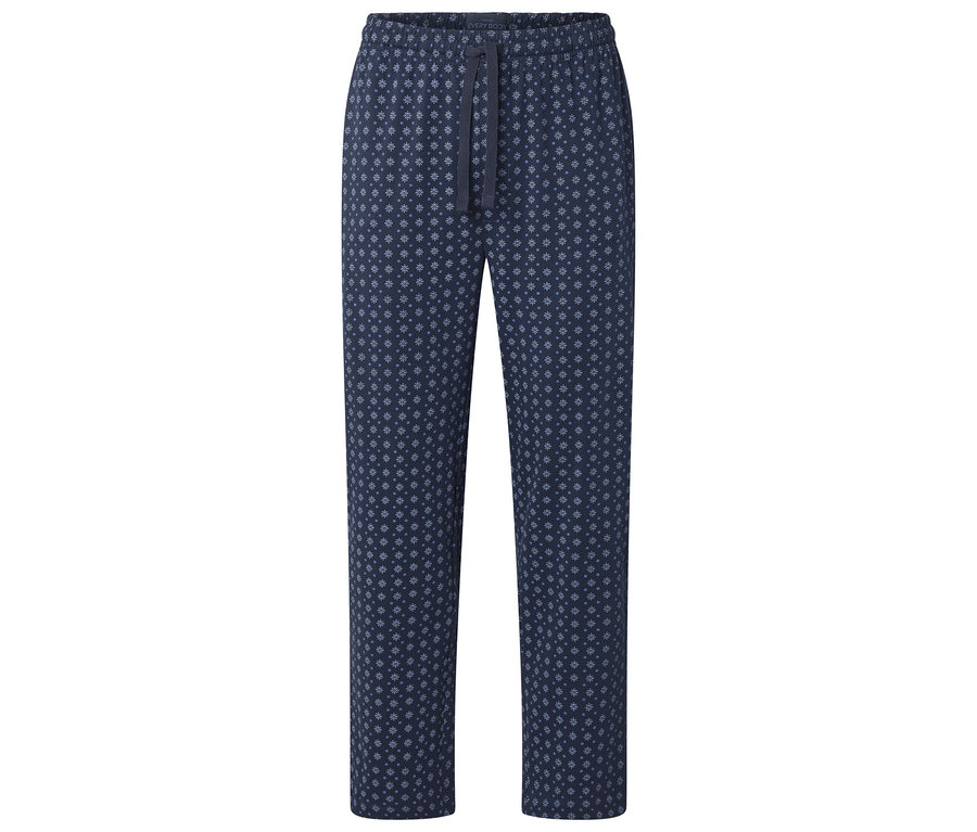 Pantalon de pyjama bleu marine à motifs à pois.