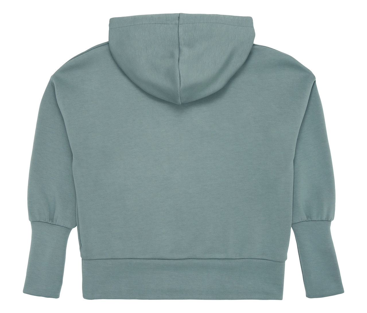 Vue arrière d'un sweat à capuche pour femme FILA en mélange modal bleu-gris avec capuche et poignets.