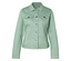 Veste en jean vert clair avec boutons argentés.