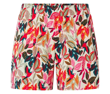 Shorts avec motif de feuilles et d'oiseaux.