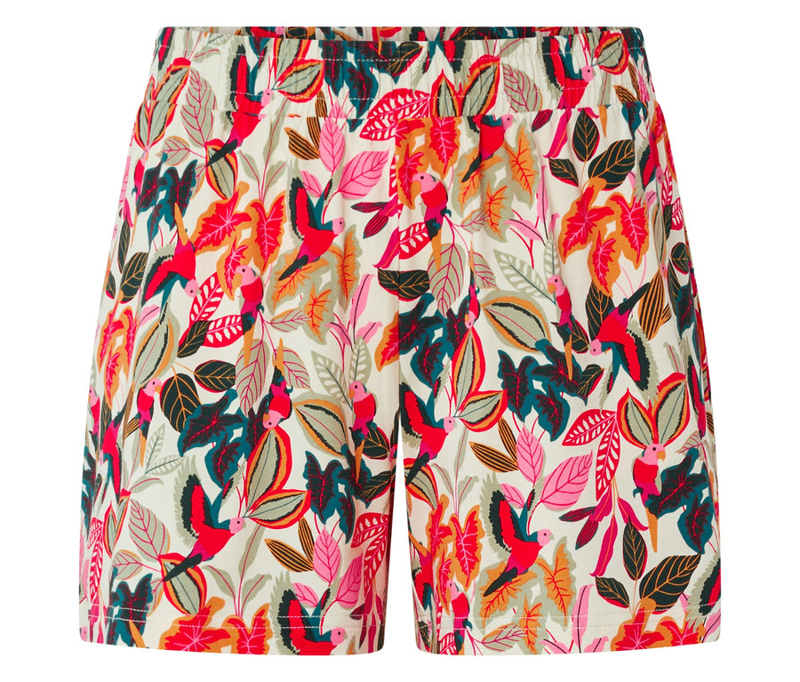 Shorts avec motif de feuilles et d'oiseaux.