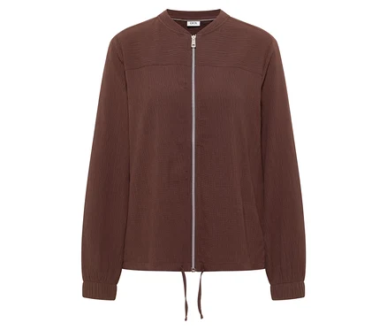 Blouson CECIL marron texturé avec fermeture éclair argentée et cordon de serrage à l'ourlet.