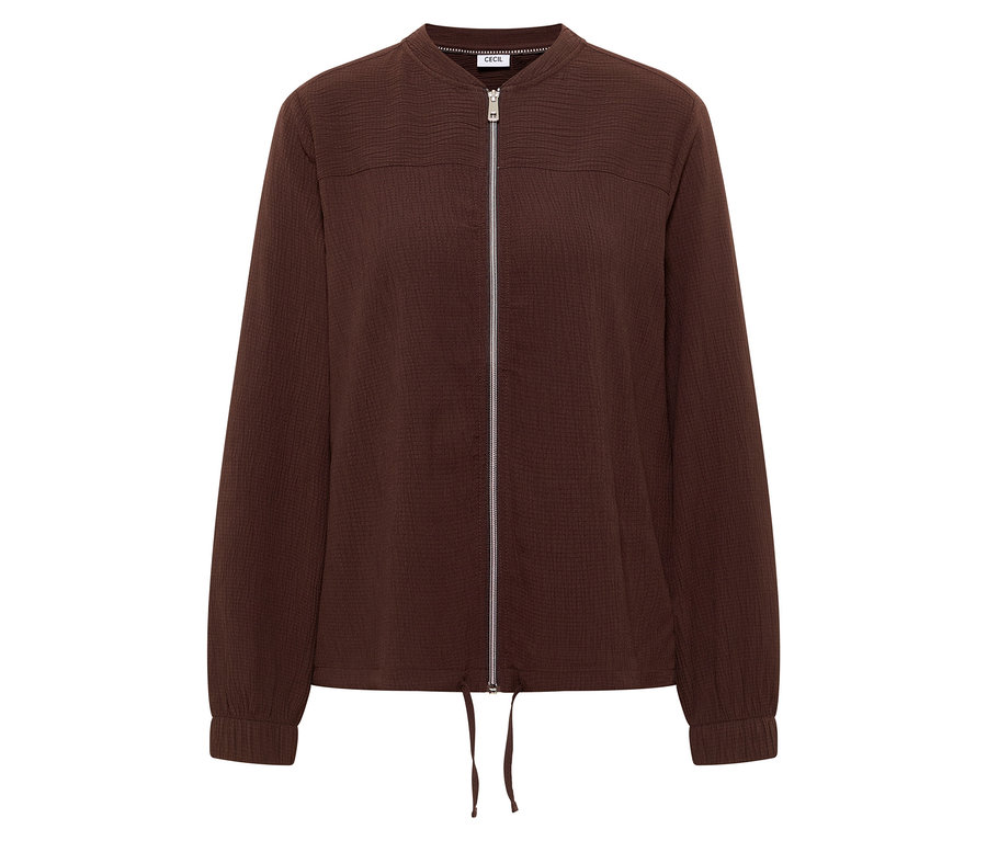 Blouson CECIL marron avec fermeture éclair et cordon de serrage à l'ourlet.