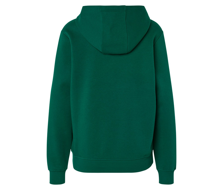 Vue arrière d'un sweat à capuche vert à manches longues.