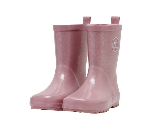 Une paire de bottes de pluie hummel® roses et pailletées.